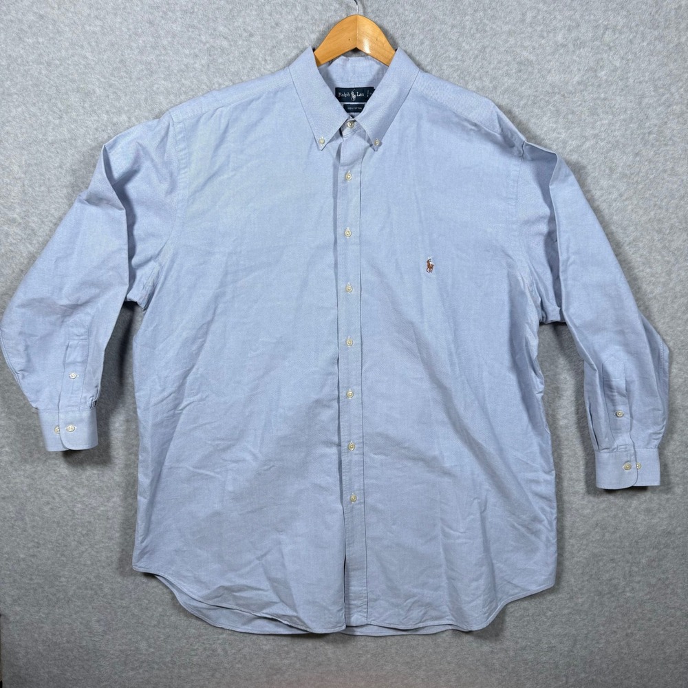 Ralph Lauren Mens Oxford Button Down Shirt Light Blue 18.5 35/36 Tall Cotton